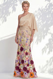 One Shoulder Lilac Mermaid Floral Long Mother Of the Bride Dress with Cape Sleeves