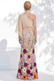 One Shoulder Lilac Mermaid Floral Long Mother Of the Bride Dress with Cape Sleeves