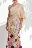 One Shoulder Lilac Mermaid Floral Long Mother Of the Bride Dress with Cape Sleeves