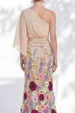One Shoulder Lilac Mermaid Floral Long Mother Of the Bride Dress with Cape Sleeves