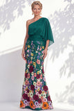 One Shoulder Lilac Mermaid Floral Long Mother Of the Bride Dress with Cape Sleeves