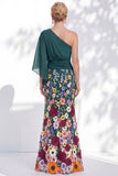 One Shoulder Lilac Mermaid Floral Long Mother Of the Bride Dress with Cape Sleeves