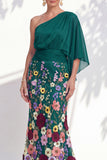 One Shoulder Lilac Mermaid Floral Long Mother Of the Bride Dress with Cape Sleeves