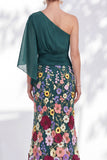 One Shoulder Lilac Mermaid Floral Long Mother Of the Bride Dress with Cape Sleeves