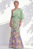 One Shoulder Lilac Mermaid Floral Long Mother Of the Bride Dress with Cape Sleeves