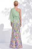 One Shoulder Lilac Mermaid Floral Long Mother Of the Bride Dress with Cape Sleeves
