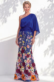 One Shoulder Lilac Mermaid Floral Long Mother Of the Bride Dress with Cape Sleeves