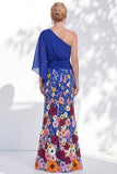 One Shoulder Lilac Mermaid Floral Long Mother Of the Bride Dress with Cape Sleeves