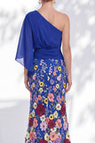 One Shoulder Lilac Mermaid Floral Long Mother Of the Bride Dress with Cape Sleeves