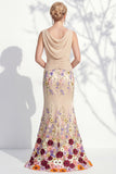 Dark Green Mermaid Bateau Neck 3D Floral Long Mother Of the Bride Dress