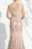 Dark Green Mermaid Bateau Neck 3D Floral Long Mother Of the Bride Dress