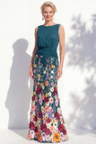 Dark Green Mermaid Bateau Neck 3D Floral Long Mother Of the Bride Dress