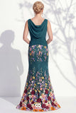 Dark Green Mermaid Bateau Neck 3D Floral Long Mother Of the Bride Dress