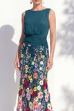 Dark Green Mermaid Bateau Neck 3D Floral Long Mother Of the Bride Dress