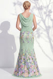 Dark Green Mermaid Bateau Neck 3D Floral Long Mother Of the Bride Dress