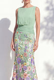 Dark Green Mermaid Bateau Neck 3D Floral Long Mother Of the Bride Dress