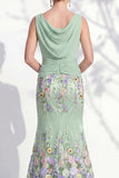 Dark Green Mermaid Bateau Neck 3D Floral Long Mother Of the Bride Dress