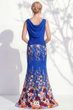 Dark Green Mermaid Bateau Neck 3D Floral Long Mother Of the Bride Dress