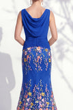 Dark Green Mermaid Bateau Neck 3D Floral Long Mother Of the Bride Dress