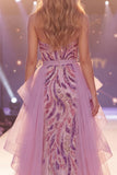 Sparkly Grey Purple Sweetheart Sequin Mermaid Long Pageant Dress with Slit