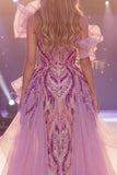 Sparkly Grey Purple One Shoulder Sequins Mermaid Long Pageant Dress with Slit
