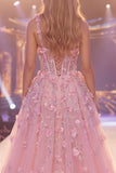 Pink Mermaid One Shoulder Sheer Corset Slit Floral Long Pageant Dress