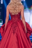 Red Mermaid Sheer Corset Sweetheart Beaded Long Pageant Dress with Sash