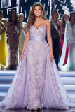 Mermaid Lilac Sweetheart Glitter Long Pageant Dress with Sash