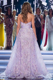Mermaid Lilac Sweetheart Glitter Long Pageant Dress with Sash