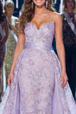 Mermaid Lilac Sweetheart Glitter Long Pageant Dress with Sash