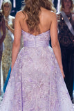 Mermaid Lilac Sweetheart Glitter Long Pageant Dress with Sash