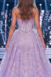 Lilac Sweetheart Corset Baeded Slit Long Pageant Dress with Sash