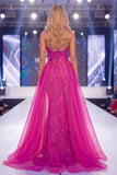 Sparkly Fuchsia Strapless Mermaid Sequins Long Pageant Dress with Sash