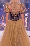 Sparkly Black Golden Mermaid Sequins Long Pageant Dress
