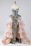 Sparkly Blue Mermaid Sequins Strapless Long Pageant Dress with Sash