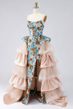 Sparkly Blue Mermaid Sequins Strapless Long Pageant Dress with Sash