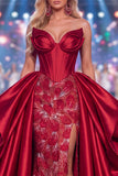 Sweetheart Burgundy Mermaid Corset Beaded Long Pageant Dress with Sash