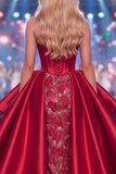 Sweetheart Burgundy Mermaid Corset Beaded Long Pageant Dress with Sash
