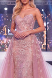 Mermaid Blush Sweetheart Corset Beaded Floral Long Pageant Dress with Sash