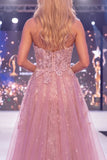 Mermaid Blush Sweetheart Corset Beaded Floral Long Pageant Dress with Sash