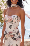 Ivory Sweetheart Mermaid Ruched Maxi Floral Dress with Slit
