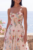 Ivory Sweetheart Tulle Corset A-Line Embroidered Midi Floral Dress