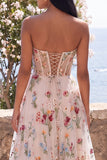 Ivory Sweetheart Tulle Corset A-Line Embroidered Midi Floral Dress