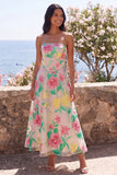 Daffodil Pink Flower Strapless A-Line Midi Dress