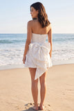 Strapless Ivory A Line Lace Mini Dress with Pearls