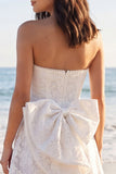 Strapless Ivory A Line Lace Mini Dress with Pearls