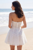 Ivory A Line Strapless Corset Beaded Mini Dress