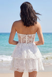 Sweetheart Floral A Line Tiered Little White Dress