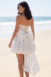 Ivory Sweetheart Appliqued Corset A Line Mini Dress with Bow