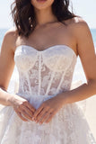 Ivory Sweetheart Appliqued Corset A Line Mini Dress with Bow